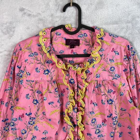 J Crew Liberty Fabric Shirt Blouse Size Small Pink Floral Lace Button Up - Picture 2 of 13